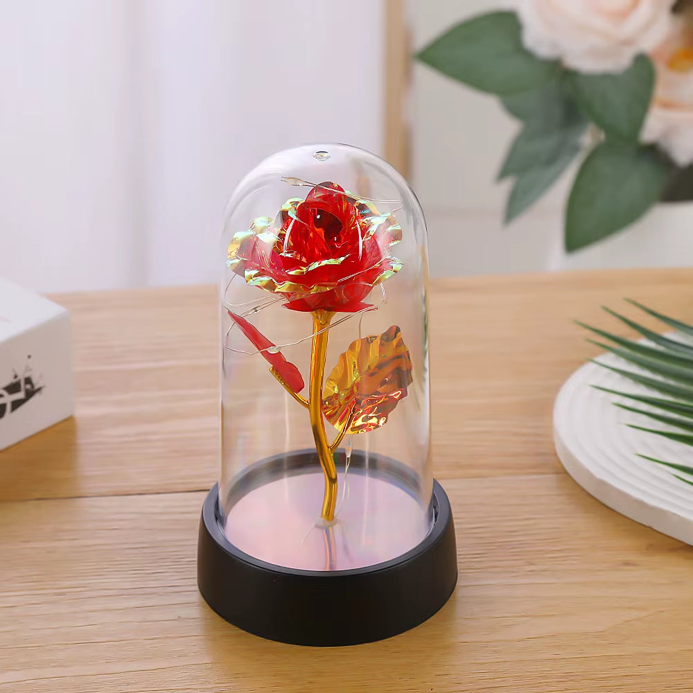 Valentines Day Gift for Girlfriend Eternal Rose LED Light Foil Flower in Acrylic Cover Mothers Day Wedding Favor Bridesmaid Gift