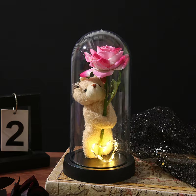 Artificial Eternal Rose Flowers LED Light Foil Flower in Plastic Cover Birthday Valentine'S Day Gifts Wedding Party Supplies