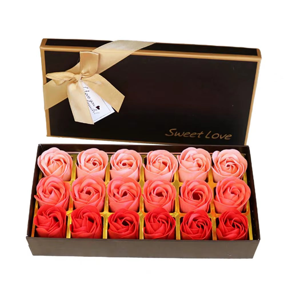 18Pcs/Box Scented Rose Flower Petal Scented Flowers Soap Artificial Rose Flower Floral Scented Bath Soap Rose Gift Box