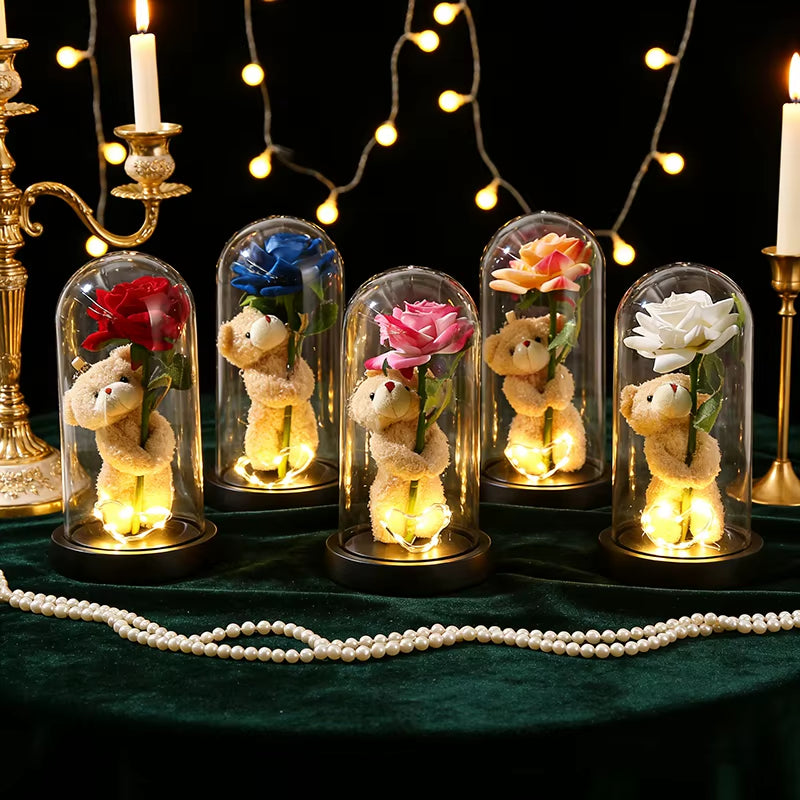 Artificial Eternal Rose Flowers LED Light Foil Flower in Plastic Cover Birthday Valentine'S Day Gifts Wedding Party Supplies