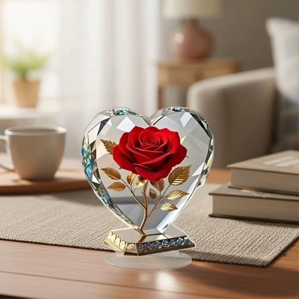 Acrylic Red Roses Decorations for Home Office Desk Enhance Visual Effects New Holiday Gift Ideas Artificial Blooming Plant Decor
