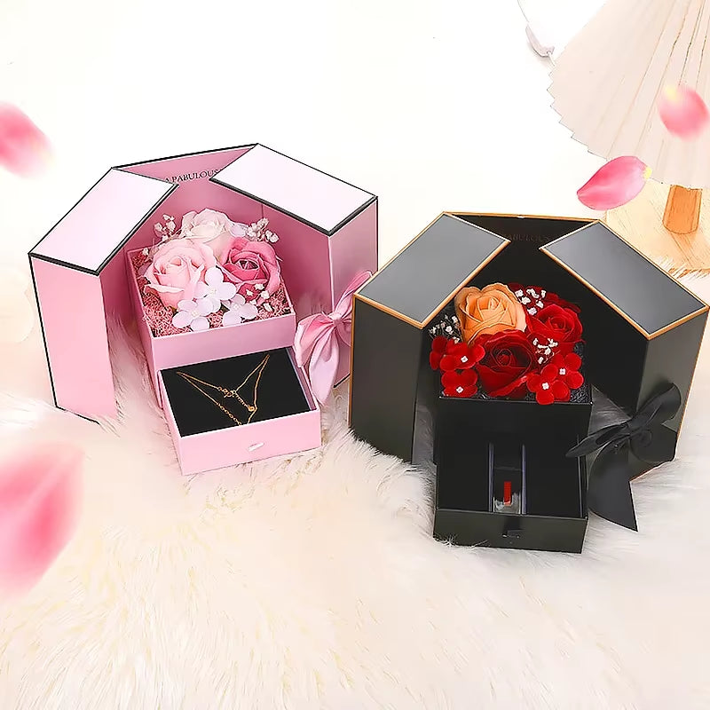 Eternal Soap Rose Flower Gift Box with Drawer Design Necklace Jewelry Packaging Double Door Boxes Wedding Valentine'S Day Decor