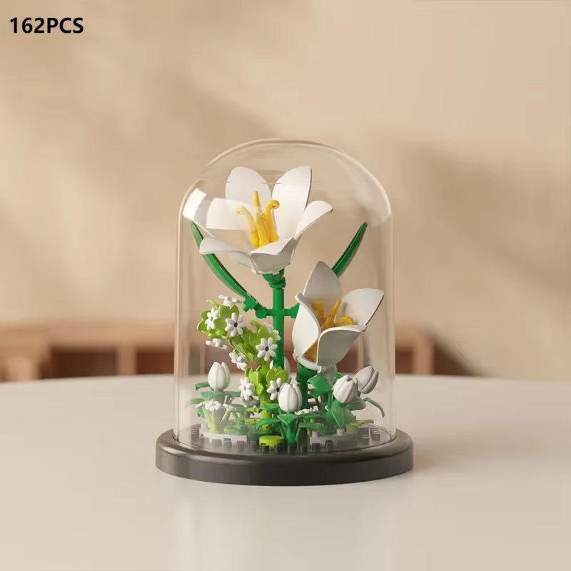 MOC Eternal Bouquet Rose Building Blocks Flower Building 3D Set DIY Eternal Bouquet Display Box Brick Toy for Home Office Decor