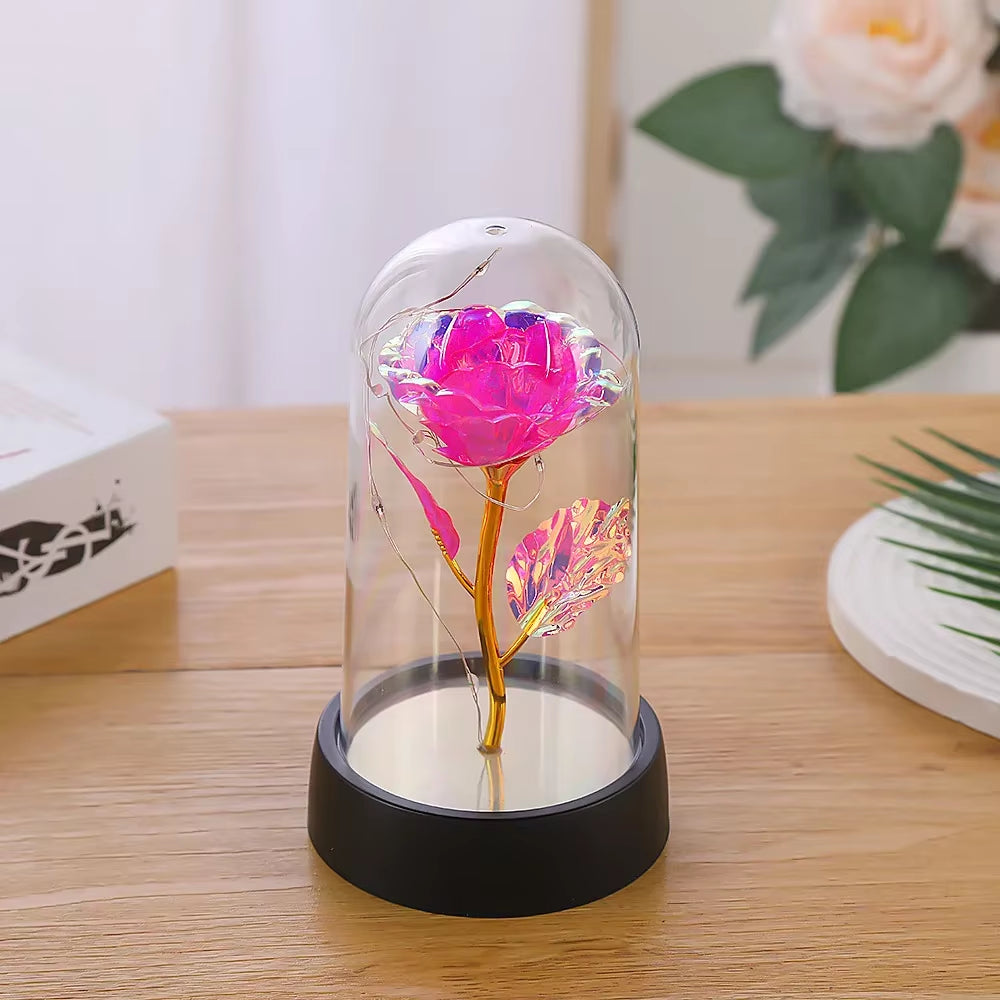 Valentines Day Gift for Girlfriend Eternal Rose LED Light Foil Flower in Acrylic Cover Mothers Day Wedding Favor Bridesmaid Gift