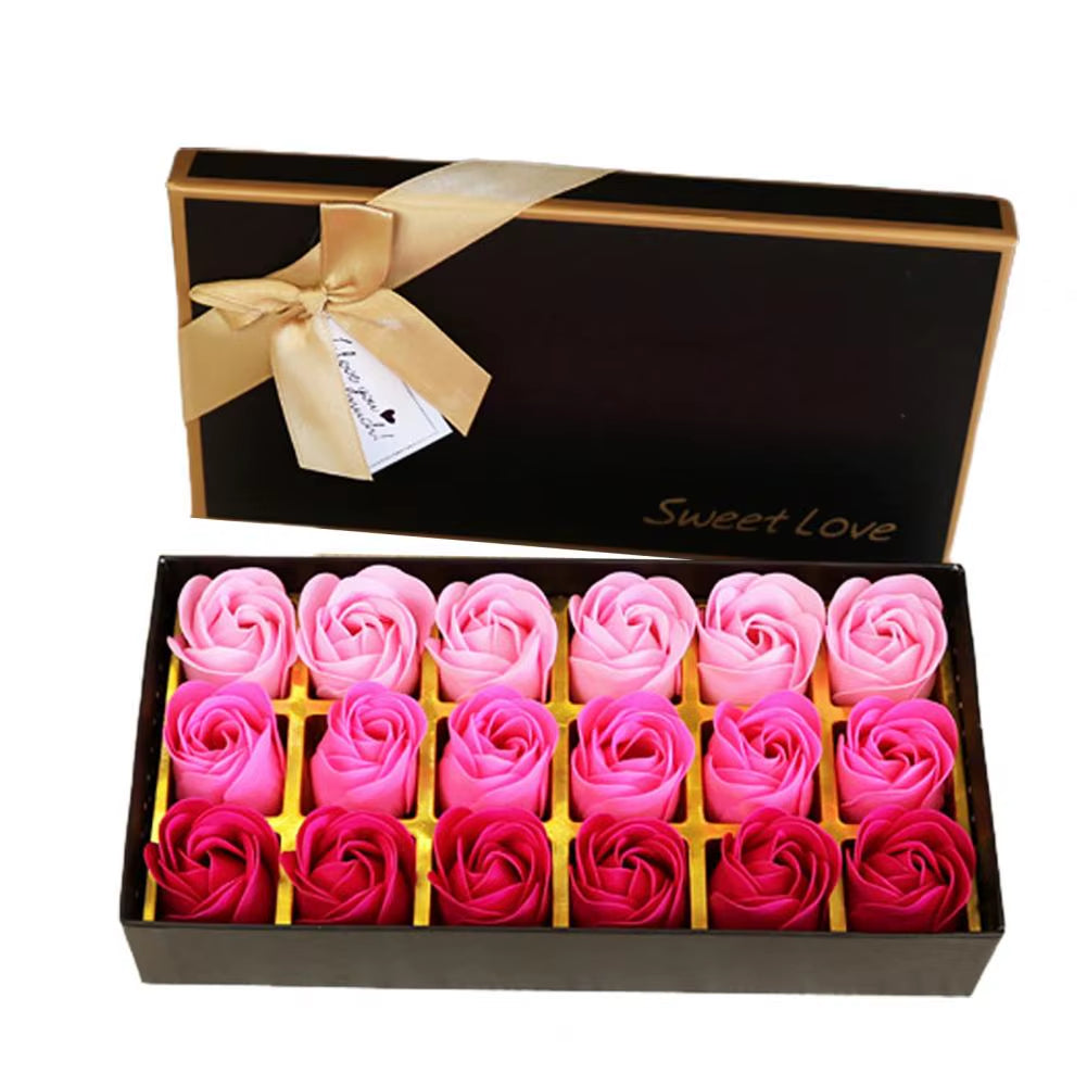 18Pcs/Box Scented Rose Flower Petal Scented Flowers Soap Artificial Rose Flower Floral Scented Bath Soap Rose Gift Box