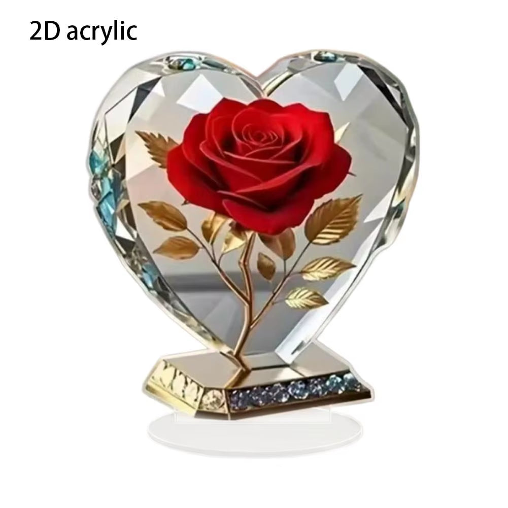 Acrylic Red Roses Decorations for Home Office Desk Enhance Visual Effects New Holiday Gift Ideas Artificial Blooming Plant Decor