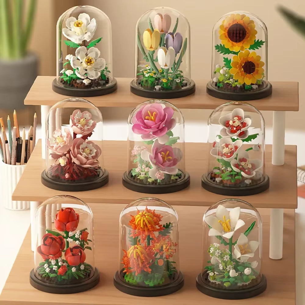 MOC Eternal Bouquet Rose Building Blocks Flower Building 3D Set DIY Eternal Bouquet Display Box Brick Toy for Home Office Decor