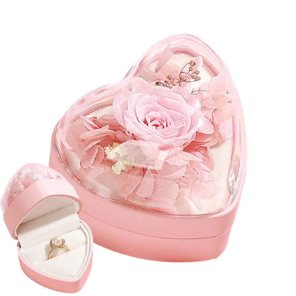 Preserved Rose Gift Box Heart-Shaped Decor Jewelry Box Romantic Preserved Flowers Rose Gift for Anniversary Christmas Day