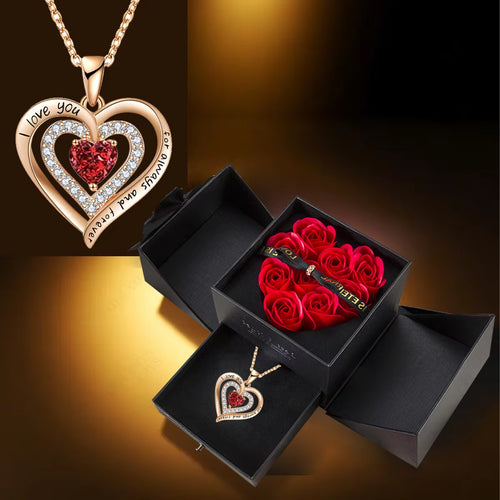 Eternal Rose Gift Box with Heart-Shaped Necklace, Perfect for Women,Mums,Birthdays,Valentine’S Day & Christmas, Jewelry Gift Box