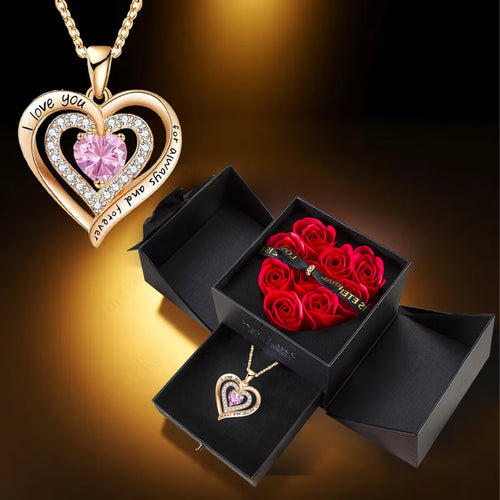 Eternal Rose Gift Box with Heart-Shaped Necklace, Perfect for Women,Mums,Birthdays,Valentine’S Day & Christmas, Jewelry Gift Box