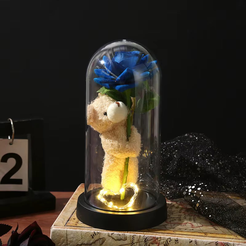 Artificial Eternal Rose Flowers LED Light Foil Flower in Plastic Cover Birthday Valentine'S Day Gifts Wedding Party Supplies