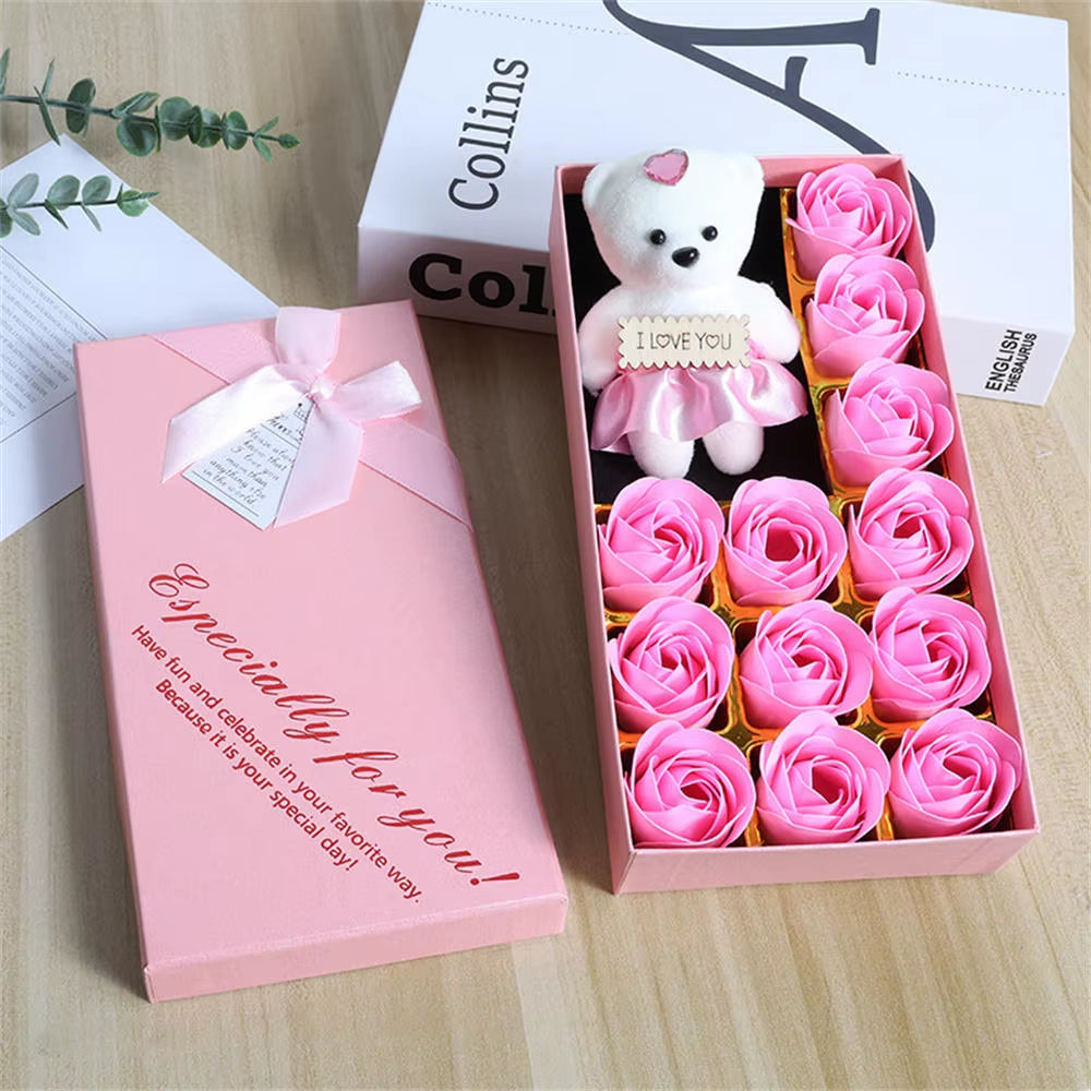 22 Flowers Soap Flower Gift Rose Box Valentines Day Gift Bears Bouquet Wedding Decoration Gift Festival Heart-Shaped Box