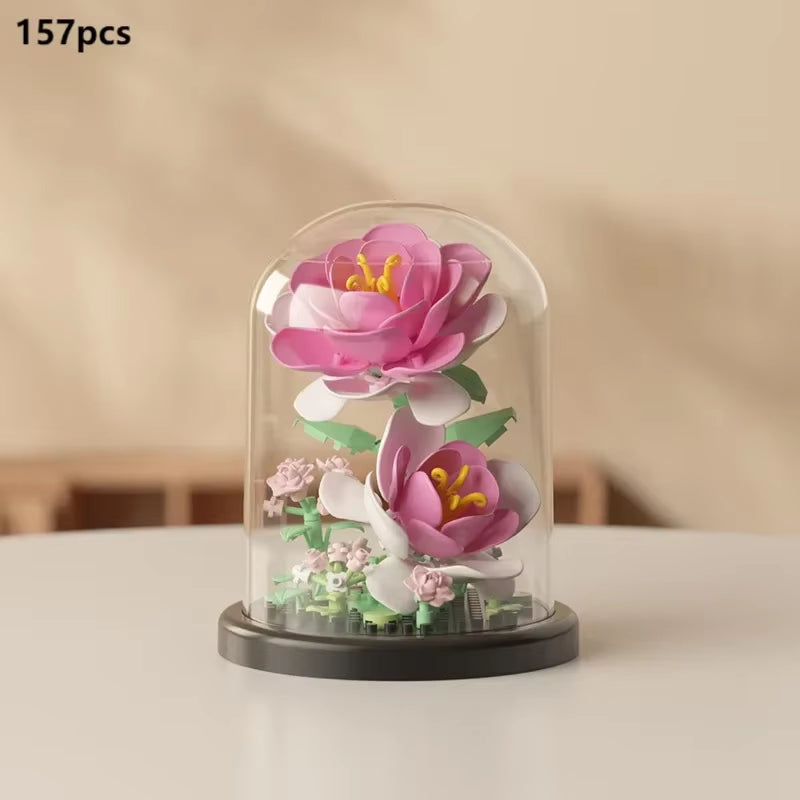 MOC Eternal Bouquet Rose Building Blocks Flower Building 3D Set DIY Eternal Bouquet Display Box Brick Toy for Home Office Decor