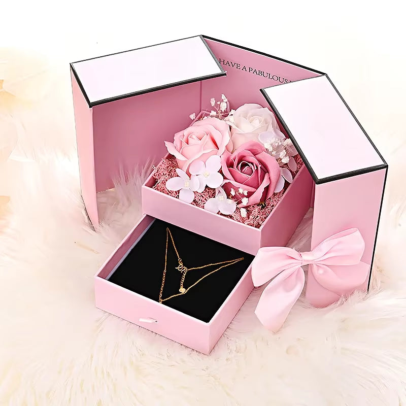 Eternal Soap Rose Flower Gift Box with Drawer Design Necklace Jewelry Packaging Double Door Boxes Wedding Valentine'S Day Decor