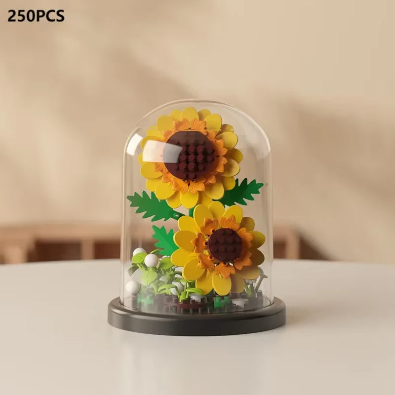 MOC Eternal Bouquet Rose Building Blocks Flower Building 3D Set DIY Eternal Bouquet Display Box Brick Toy for Home Office Decor