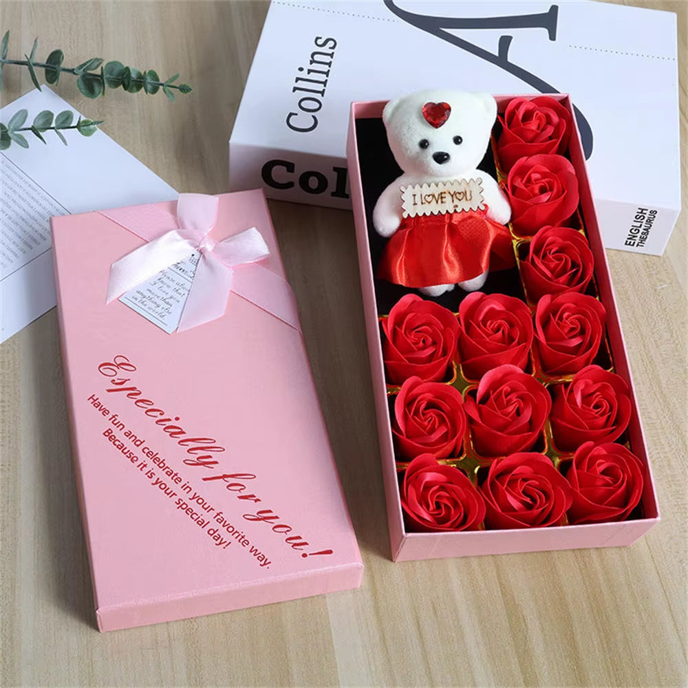 22 Flowers Soap Flower Gift Rose Box Valentines Day Gift Bears Bouquet Wedding Decoration Gift Festival Heart-Shaped Box