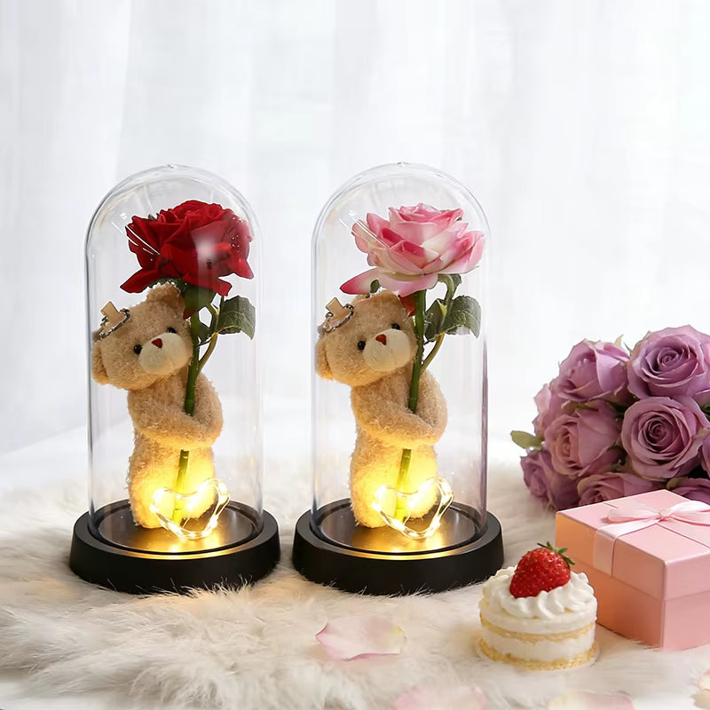 Artificial Eternal Rose Flowers LED Light Foil Flower in Plastic Cover Birthday Valentine'S Day Gifts Wedding Party Supplies