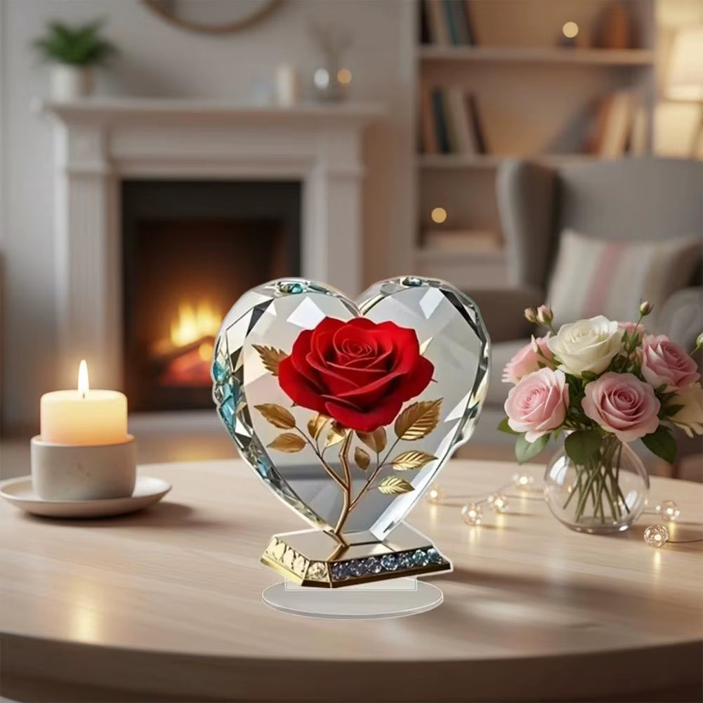 Acrylic Red Roses Decorations for Home Office Desk Enhance Visual Effects New Holiday Gift Ideas Artificial Blooming Plant Decor