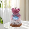 13X7.5Cm Moss Bear Eternal Rose Glass Cover Gift Fresh Preserved Roses Mother'S Day Valentine'S Day Creative Gift Home Decor