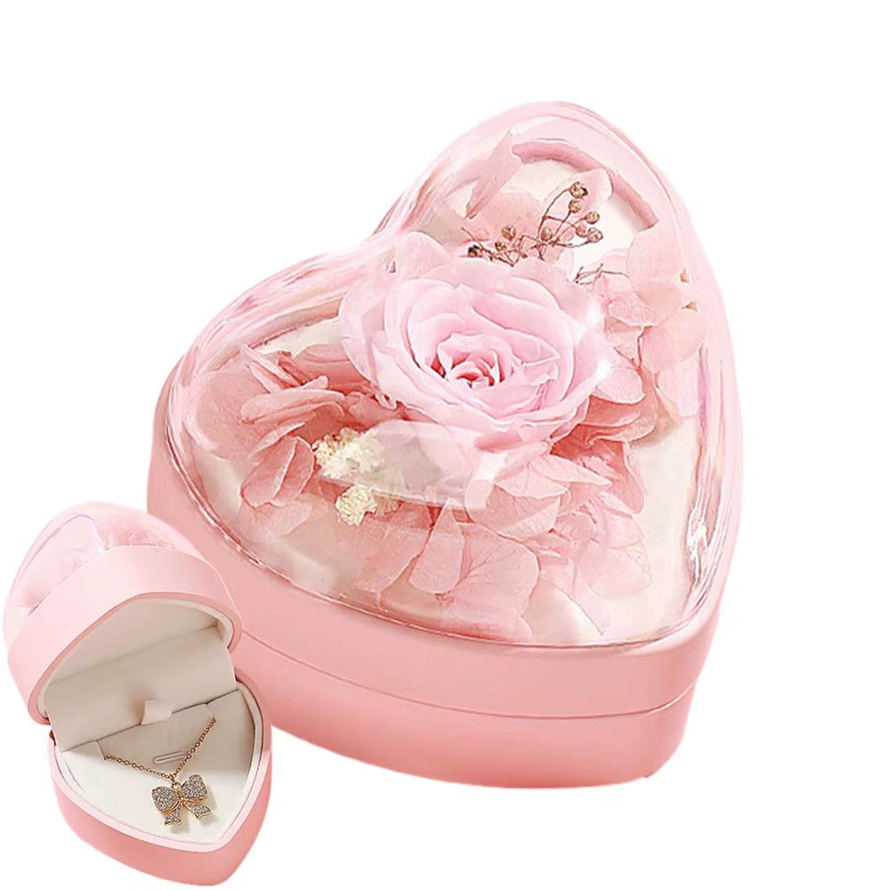 Preserved Rose Gift Box Heart-Shaped Decor Jewelry Box Romantic Preserved Flowers Rose Gift for Anniversary Christmas Day