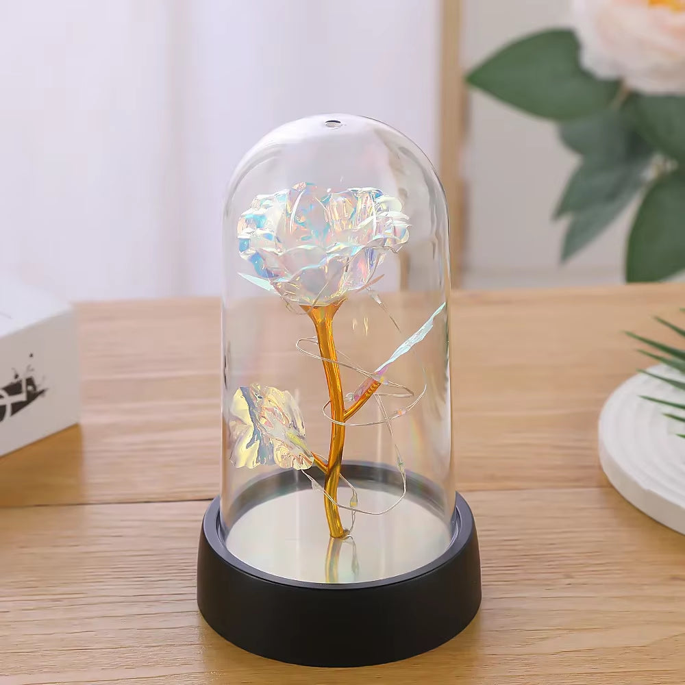 Valentines Day Gift for Girlfriend Eternal Rose LED Light Foil Flower in Acrylic Cover Mothers Day Wedding Favor Bridesmaid Gift