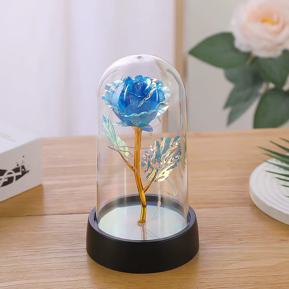 Valentines Day Gift for Girlfriend Eternal Rose LED Light Foil Flower in Acrylic Cover Mothers Day Wedding Favor Bridesmaid Gift