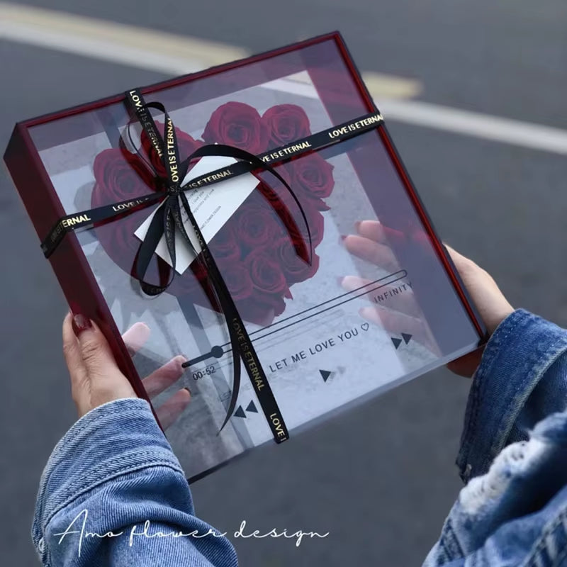 Acrylic Heart-Shaped Transparent Flower Box for Valentine's Day Rose Bouquet Packaging and Gift Presentation